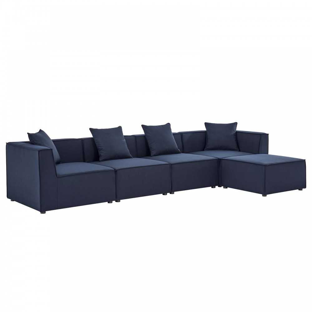 Saybrook Outdoor Patio Upholstered 5-Piece Sectional Sofa, Navy, EEI-4382-NAV