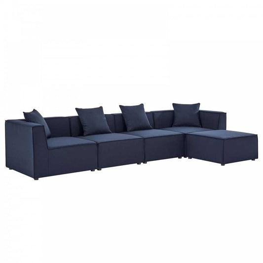 Saybrook Outdoor Patio Upholstered 5-Piece Sectional Sofa, Navy, EEI-4382-NAV