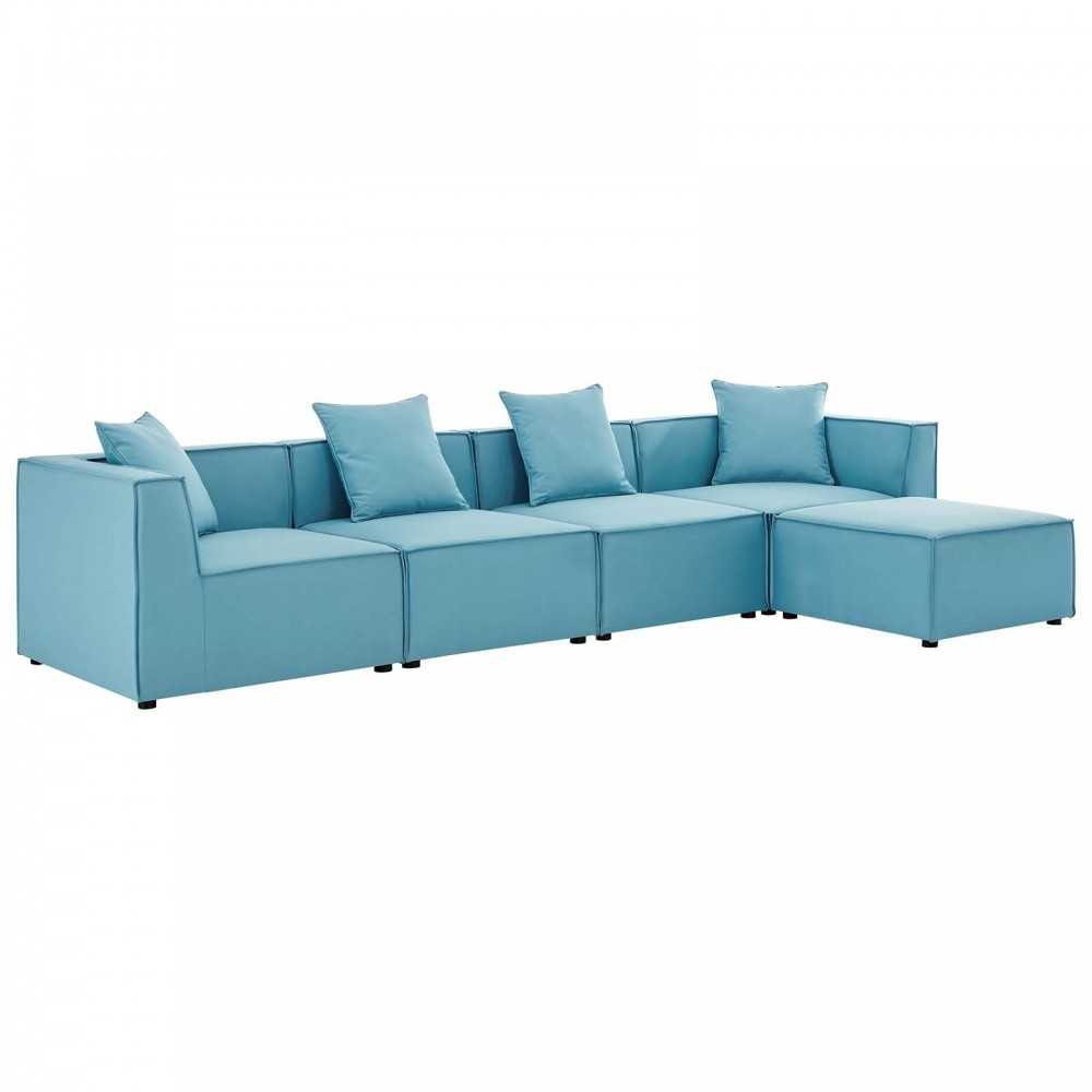 Saybrook Outdoor Patio Upholstered 5-Piece Sectional Sofa, Turquoise, EEI-4382-TUR
