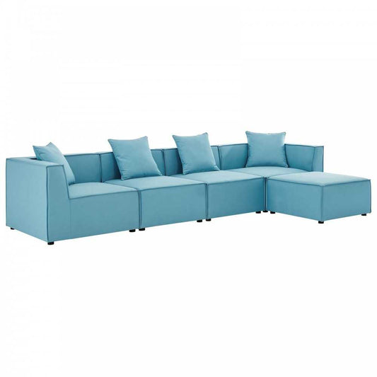 Saybrook Outdoor Patio Upholstered 5-Piece Sectional Sofa, Turquoise, EEI-4382-TUR