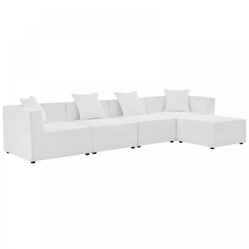 Saybrook Outdoor Patio Upholstered 5-Piece Sectional Sofa, White, EEI-4382-WHI