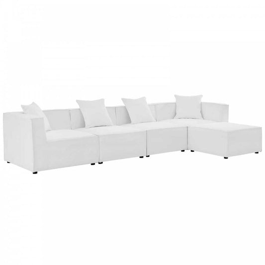 Saybrook Outdoor Patio Upholstered 5-Piece Sectional Sofa, White, EEI-4382-WHI