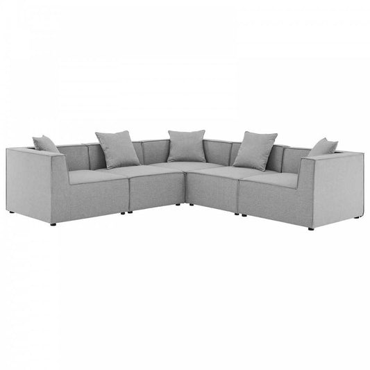 Saybrook Outdoor Patio Upholstered 5-Piece Sectional Sofa, Gray, EEI-4384-GRY