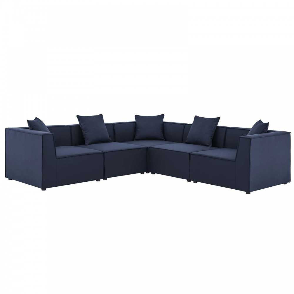 Saybrook Outdoor Patio Upholstered 5-Piece Sectional Sofa, Navy, EEI-4384-NAV