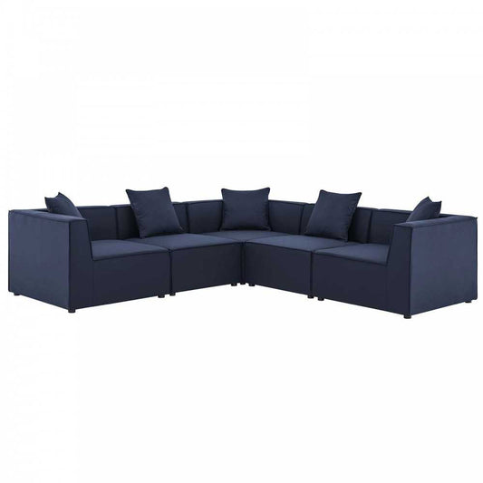 Saybrook Outdoor Patio Upholstered 5-Piece Sectional Sofa, Navy, EEI-4384-NAV