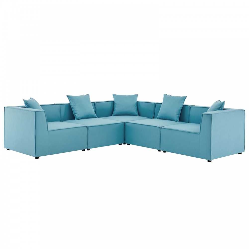Saybrook Outdoor Patio Upholstered 5-Piece Sectional Sofa, Turquoise, EEI-4384-TUR