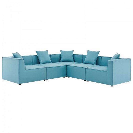 Saybrook Outdoor Patio Upholstered 5-Piece Sectional Sofa, Turquoise, EEI-4384-TUR
