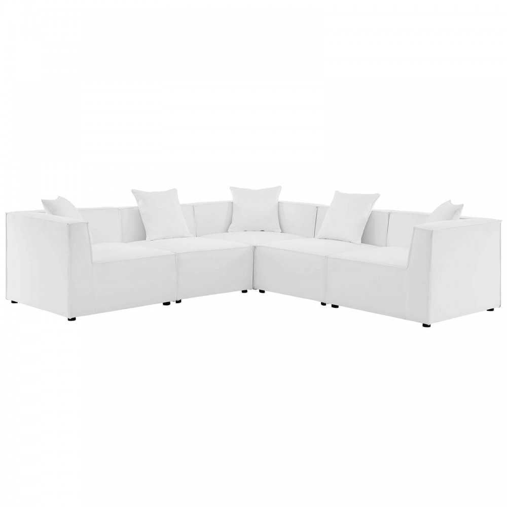 Saybrook Outdoor Patio Upholstered 5-Piece Sectional Sofa, White, EEI-4384-WHI