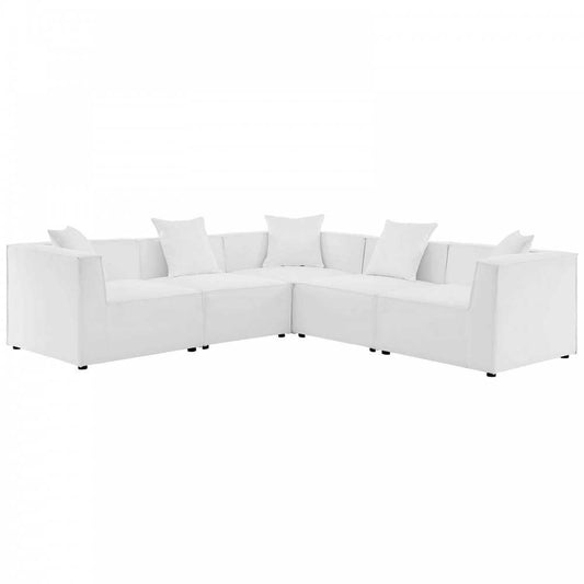 Saybrook Outdoor Patio Upholstered 5-Piece Sectional Sofa, White, EEI-4384-WHI