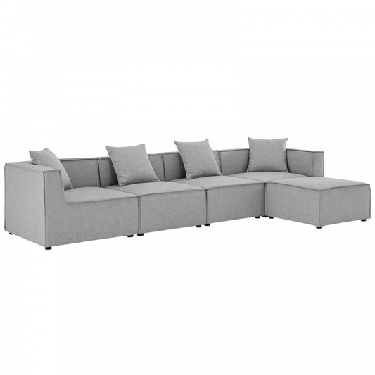 Saybrook Outdoor Patio Upholstered 5-Piece Sectional Sofa, Gray, EEI-4382-GRY