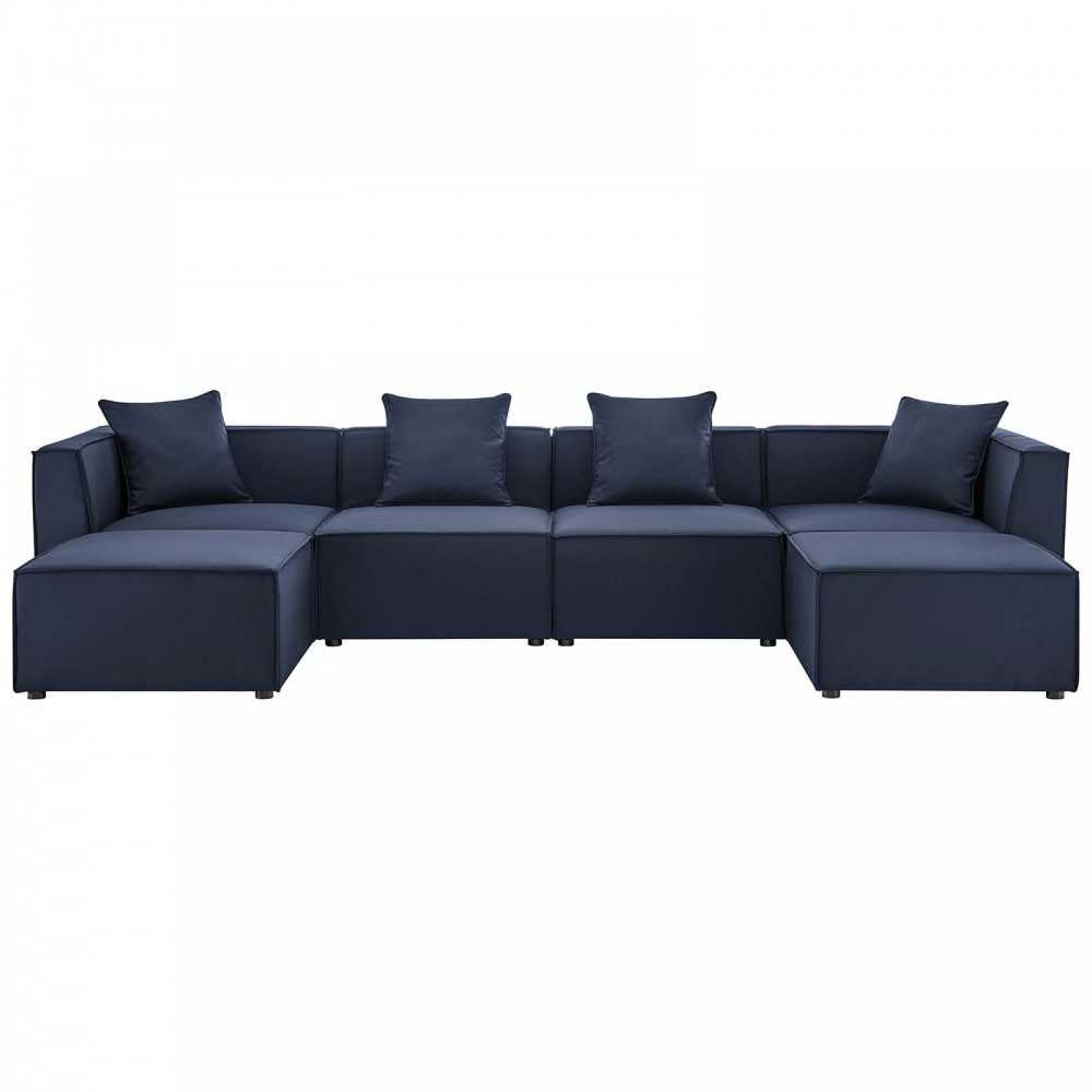 Saybrook Outdoor Patio Upholstered 6-Piece Sectional Sofa, Navy, EEI-4383-NAV