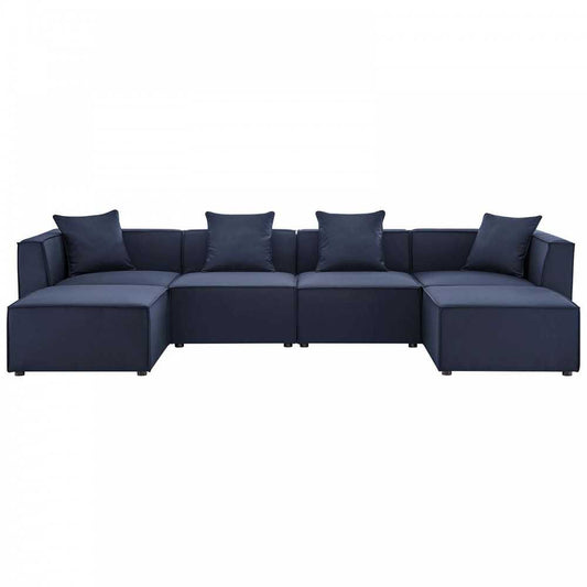 Saybrook Outdoor Patio Upholstered 6-Piece Sectional Sofa, Navy, EEI-4383-NAV