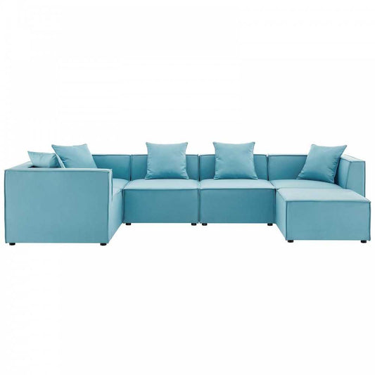 Saybrook Outdoor Patio Upholstered 6-Piece Sectional Sofa, Turquoise, EEI-4386-TUR