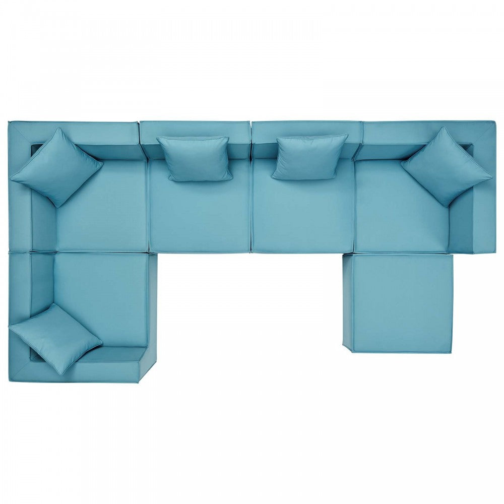 Saybrook Outdoor Patio Upholstered 6-Piece Sectional Sofa, Turquoise, EEI-4386-TUR