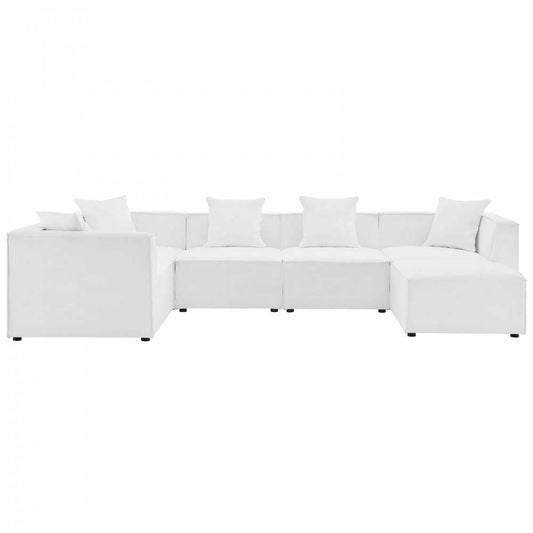 Saybrook Outdoor Patio Upholstered 6-Piece Sectional Sofa, White, EEI-4386-WHI