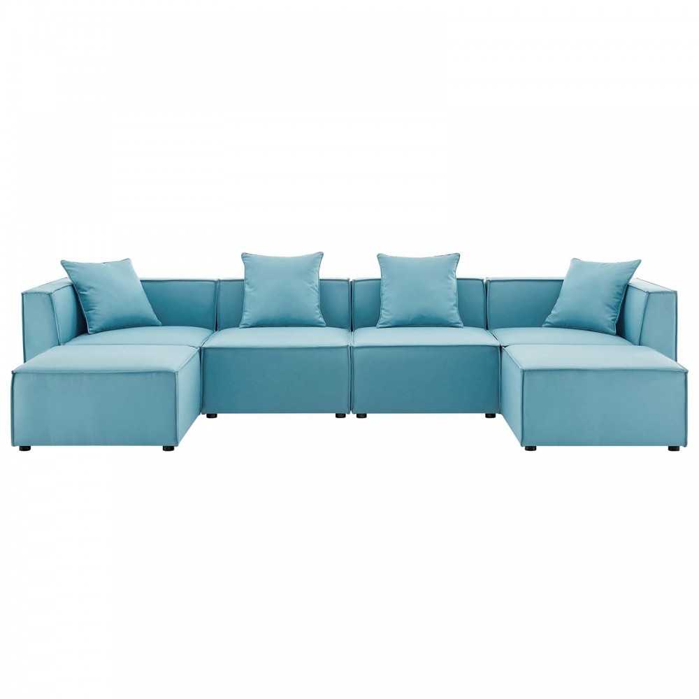 Saybrook Outdoor Patio Upholstered 6-Piece Sectional Sofa, Turquoise, EEI-4383-TUR
