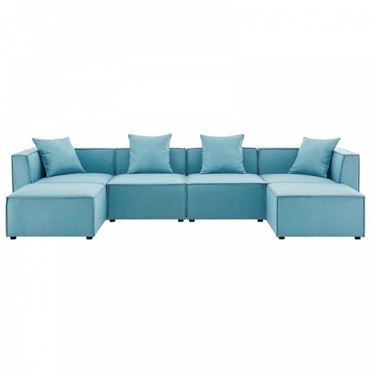 Saybrook Outdoor Patio Upholstered 6-Piece Sectional Sofa, Turquoise, EEI-4383-TUR