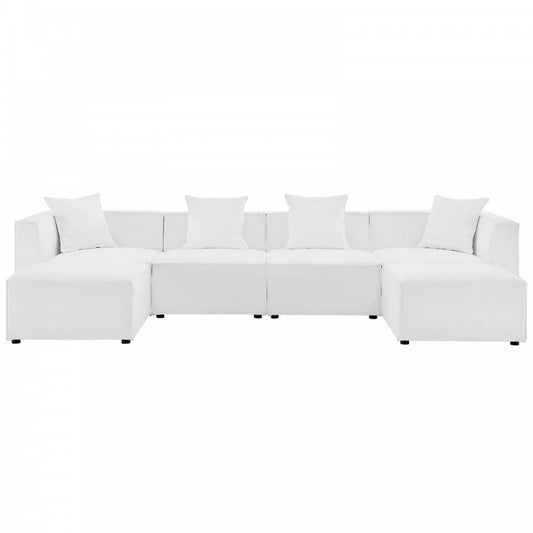 Saybrook Outdoor Patio Upholstered 6-Piece Sectional Sofa, White, EEI-4383-WHI