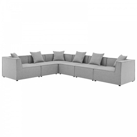 Saybrook Outdoor Patio Upholstered 6-Piece Sectional Sofa, Gray, EEI-4385-GRY