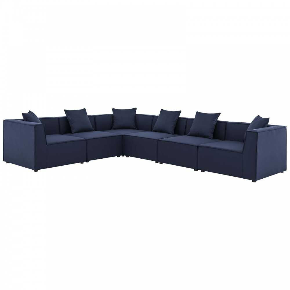 Saybrook Outdoor Patio Upholstered 6-Piece Sectional Sofa, Navy, EEI-4385-NAV