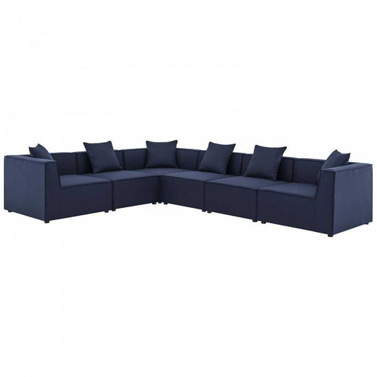 Saybrook Outdoor Patio Upholstered 6-Piece Sectional Sofa, Navy, EEI-4385-NAV