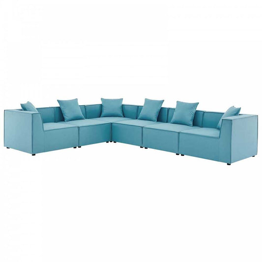 Saybrook Outdoor Patio Upholstered 6-Piece Sectional Sofa, Turquoise, EEI-4385-TUR