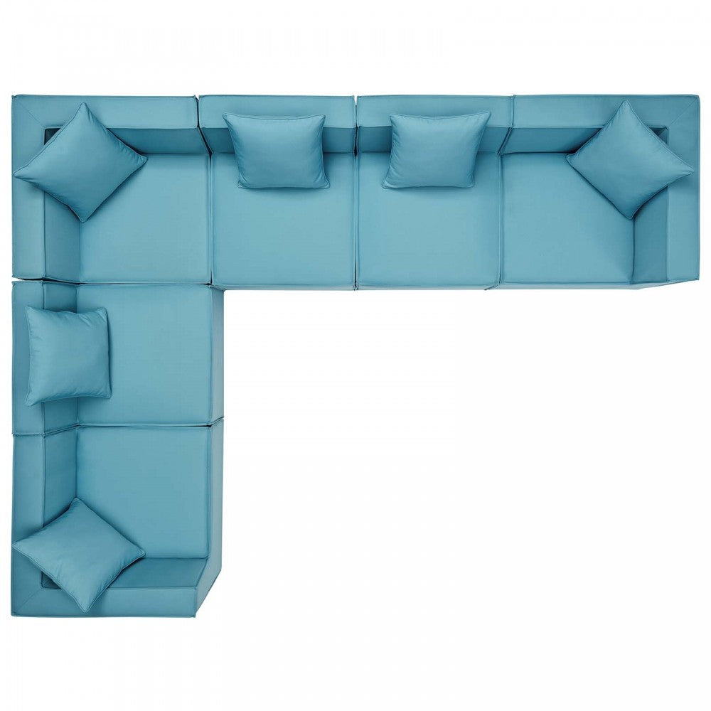 Saybrook Outdoor Patio Upholstered 6-Piece Sectional Sofa, Turquoise, EEI-4385-TUR
