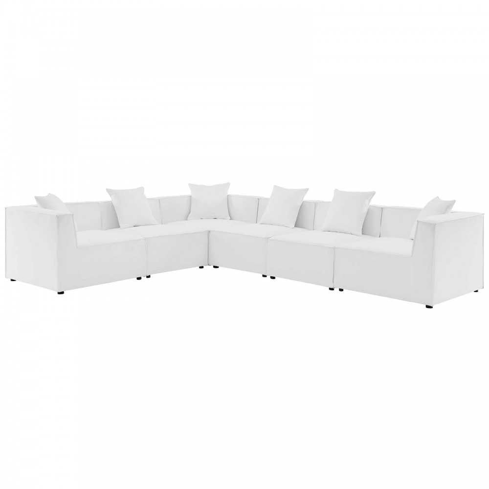 Saybrook Outdoor Patio Upholstered 6-Piece Sectional Sofa, White, EEI-4385-WHI