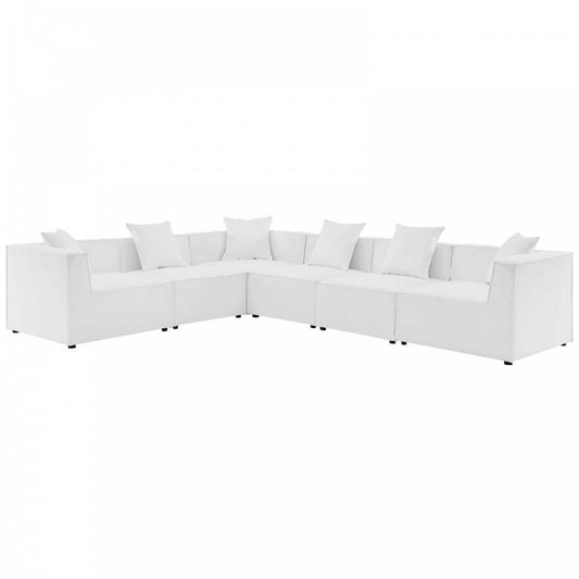 Saybrook Outdoor Patio Upholstered 6-Piece Sectional Sofa, White, EEI-4385-WHI