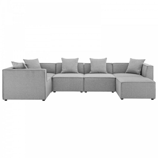 Saybrook Outdoor Patio Upholstered 6-Piece Sectional Sofa, Gray, EEI-4386-GRY