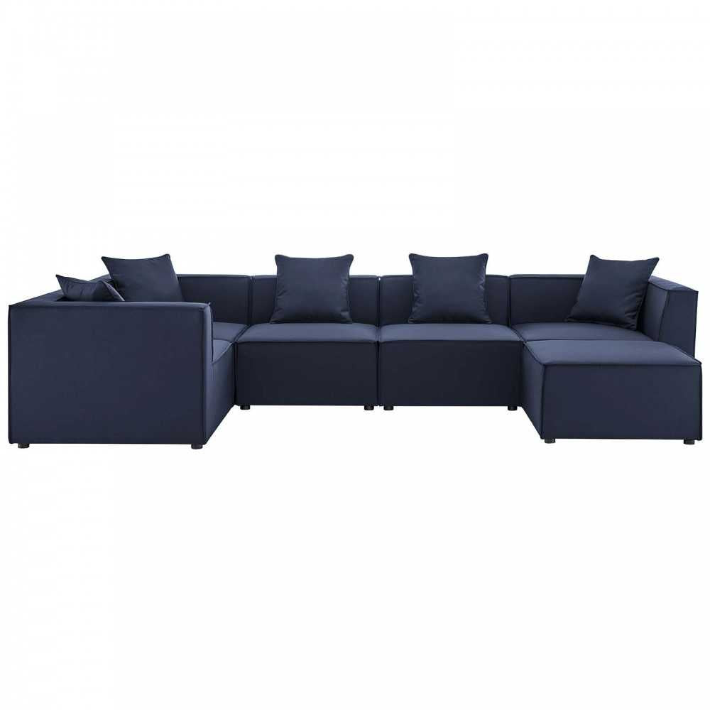 Saybrook Outdoor Patio Upholstered 6-Piece Sectional Sofa, Navy, EEI-4386-NAV