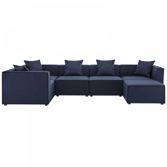 Saybrook Outdoor Patio Upholstered 6-Piece Sectional Sofa, Navy, EEI-4386-NAV