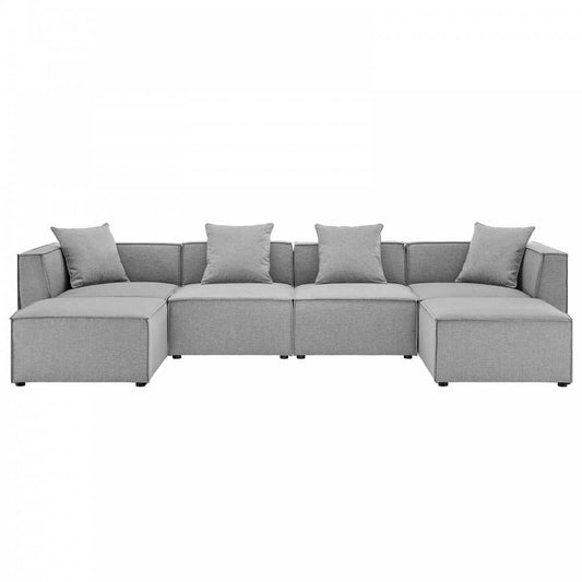 Saybrook Outdoor Patio Upholstered 6-Piece Sectional Sofa, Gray, EEI-4383-GRY
