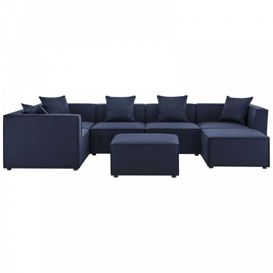 Saybrook Outdoor Patio Upholstered 7-Piece Sectional Sofa, Navy