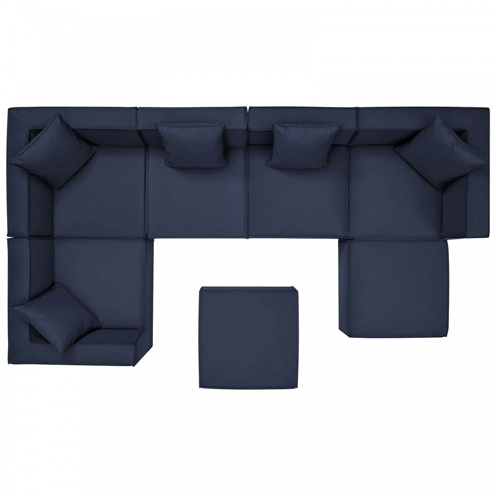 Saybrook Outdoor Patio Upholstered 7-Piece Sectional Sofa, Navy