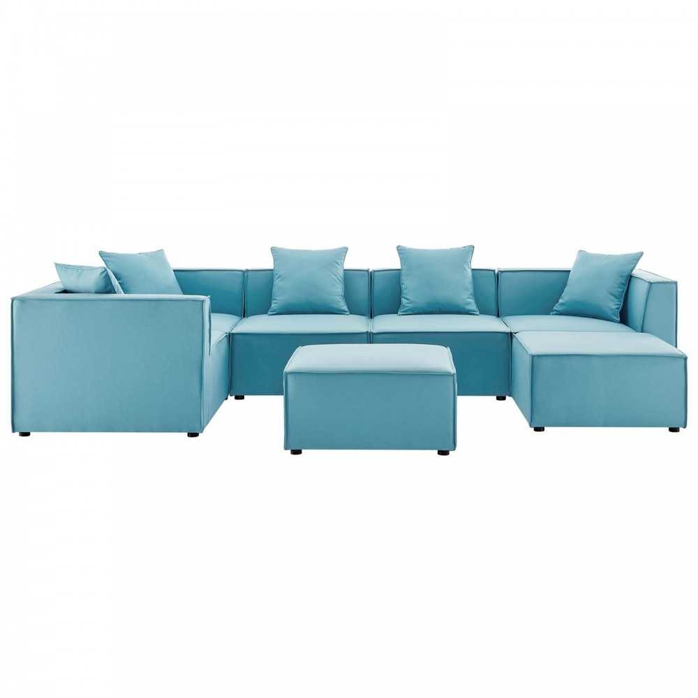 Saybrook Outdoor Patio Upholstered 7-Piece Sectional Sofa, Turquoise