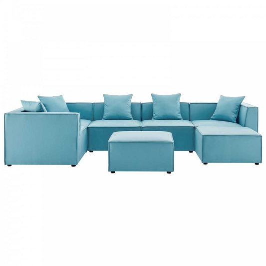 Saybrook Outdoor Patio Upholstered 7-Piece Sectional Sofa, Turquoise