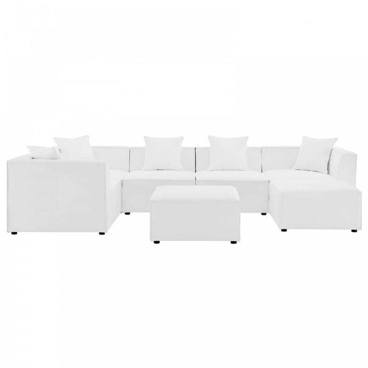 Saybrook Outdoor Patio Upholstered 7-Piece Sectional Sofa, White