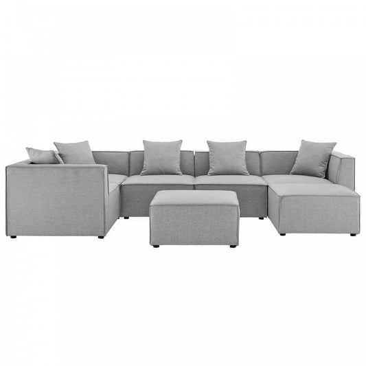 Saybrook Outdoor Patio Upholstered 7-Piece Sectional Sofa, Gray
