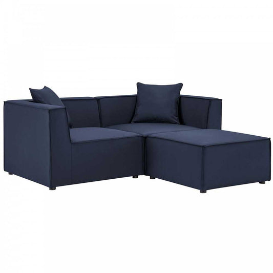 Saybrook Outdoor Patio Upholstered Loveseat and Ottoman Set, Navy