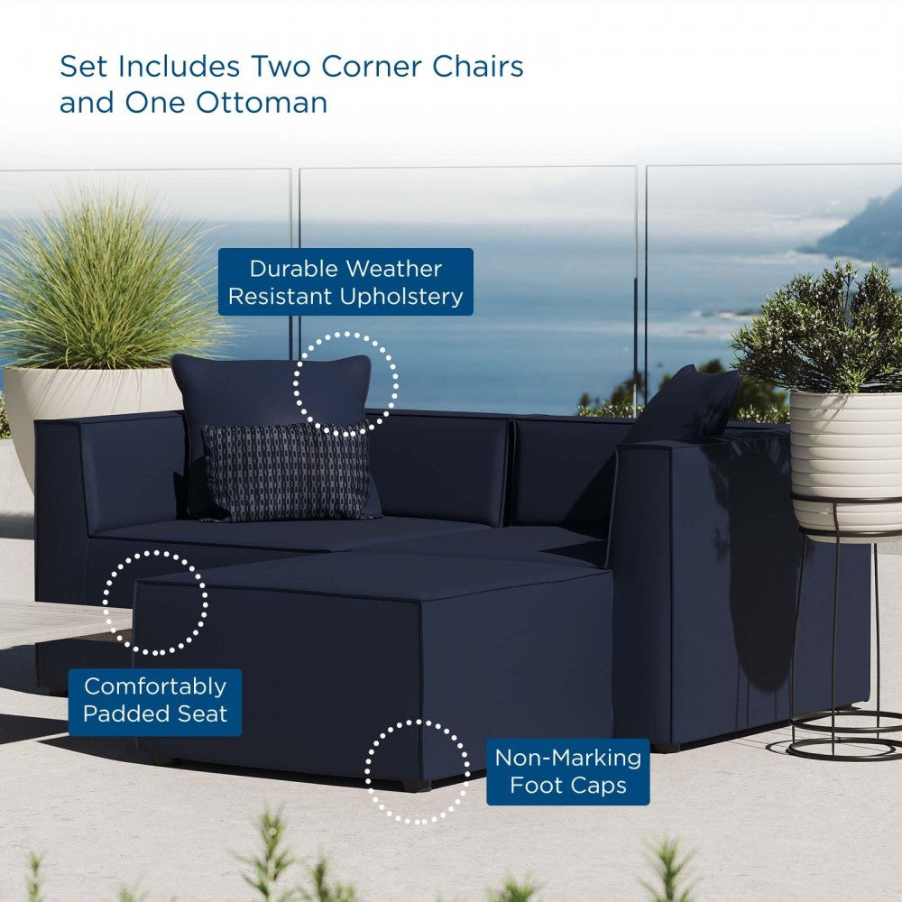 Saybrook Outdoor Patio Upholstered Loveseat and Ottoman Set, Navy