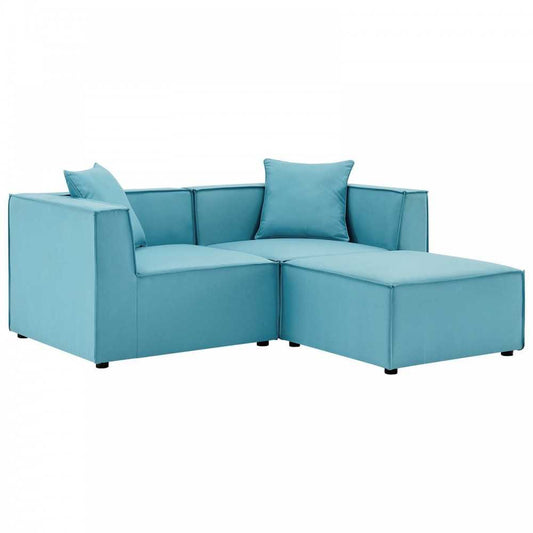 Saybrook Outdoor Patio Upholstered Loveseat and Ottoman Set, Turquoise