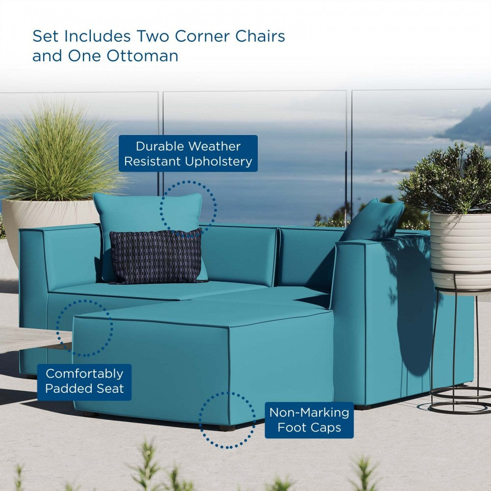 Saybrook Outdoor Patio Upholstered Loveseat and Ottoman Set, Turquoise