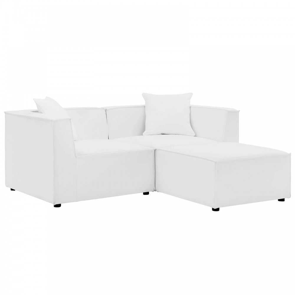 Saybrook Outdoor Patio Upholstered Loveseat and Ottoman Set, White