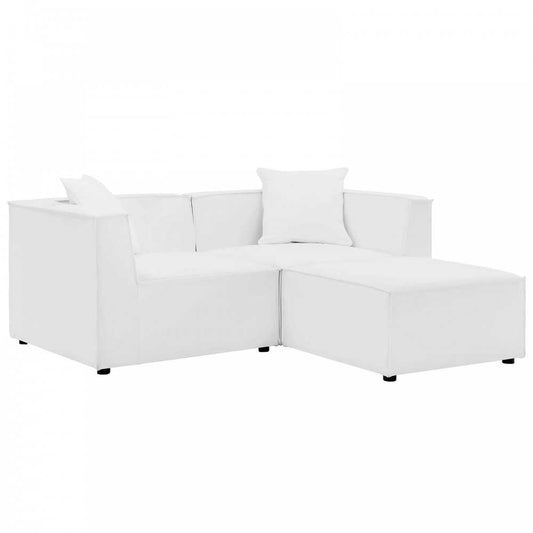 Saybrook Outdoor Patio Upholstered Loveseat and Ottoman Set, White