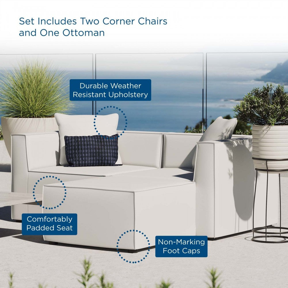 Saybrook Outdoor Patio Upholstered Loveseat and Ottoman Set, White