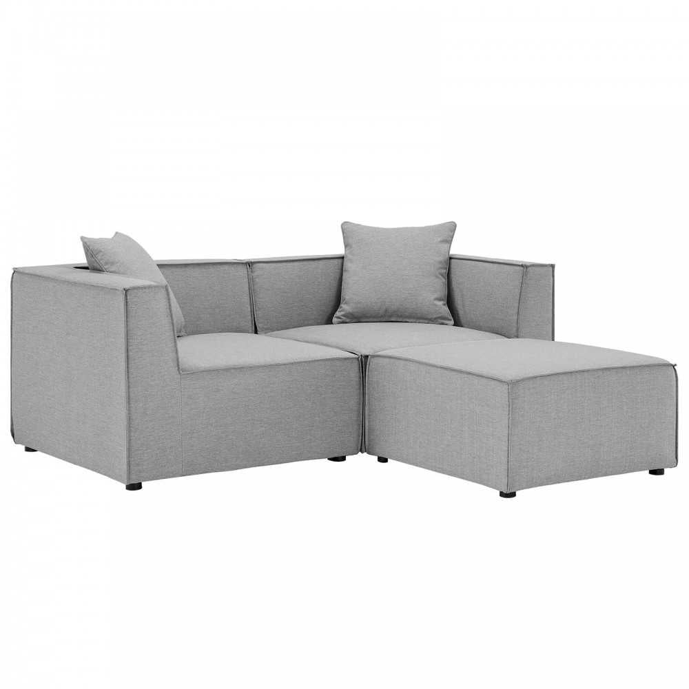 Saybrook Outdoor Patio Upholstered Loveseat and Ottoman Set, Gray