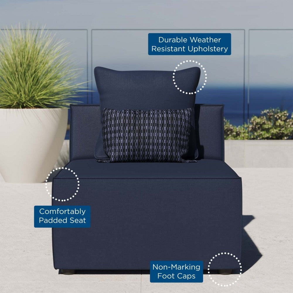 Saybrook Outdoor Patio Upholstered Sectional Sofa Armless Chair, Navy Blue