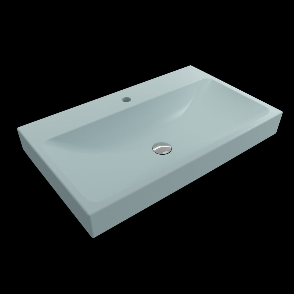 Scala Arch Wall-Mounted Sink Fireclay 32 in. 1-Hole in Matte Ice Blue