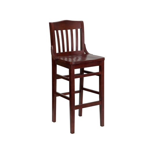 School House Back Mahogany Wood Restaurant Barstool